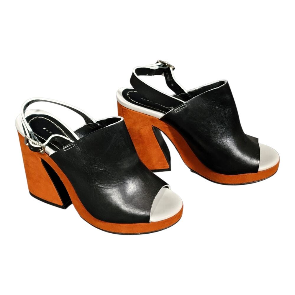 ZARA Woman Black Leather Slingback Heels‎ – Size 35 (US 5)
